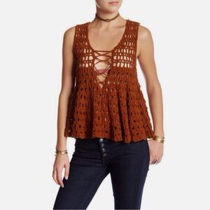 Free People Brown Crochet Women Top